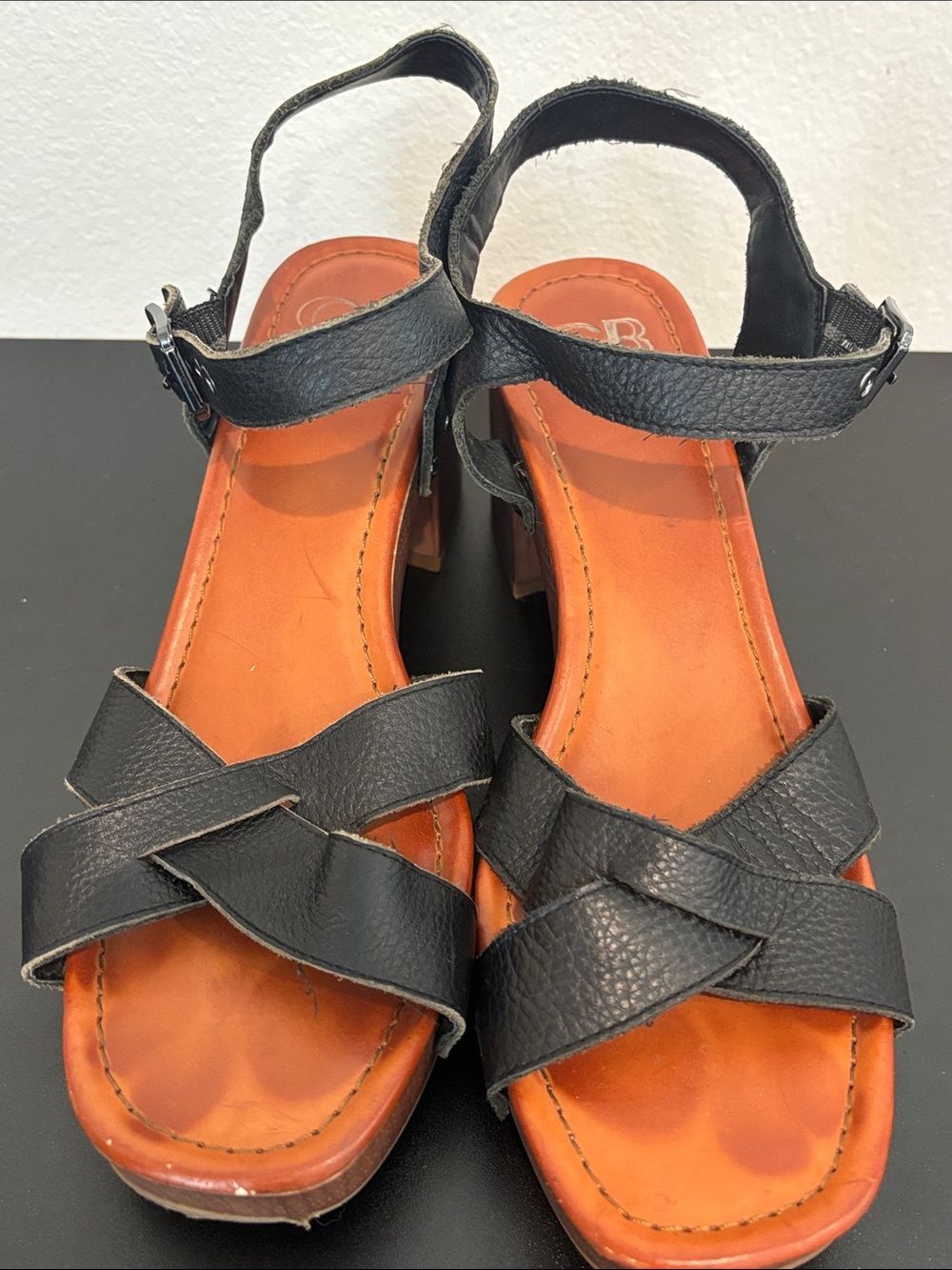 Gianni Bini Black Leather Criss-Cross Platform Ankle Strap Sandals Size 10